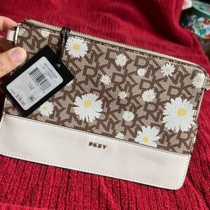 DKNY Brown and White Floral Clutch